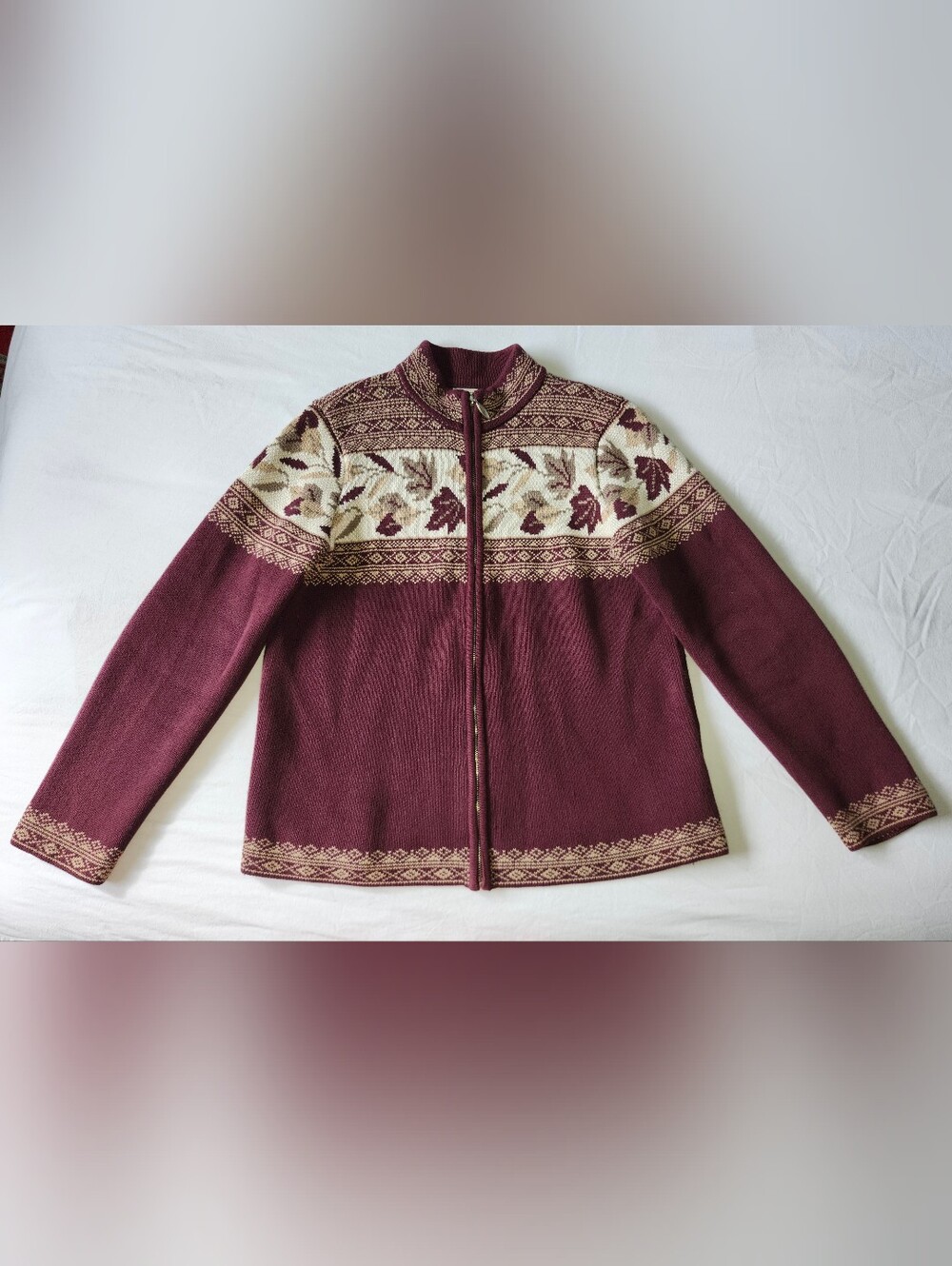 Northern Reflections Fall Leaves Zip-Front Nordic Cardigan